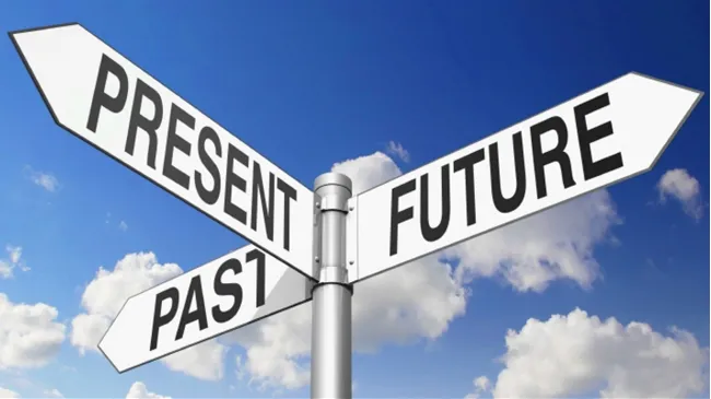 direction arrow indicating past, present and future